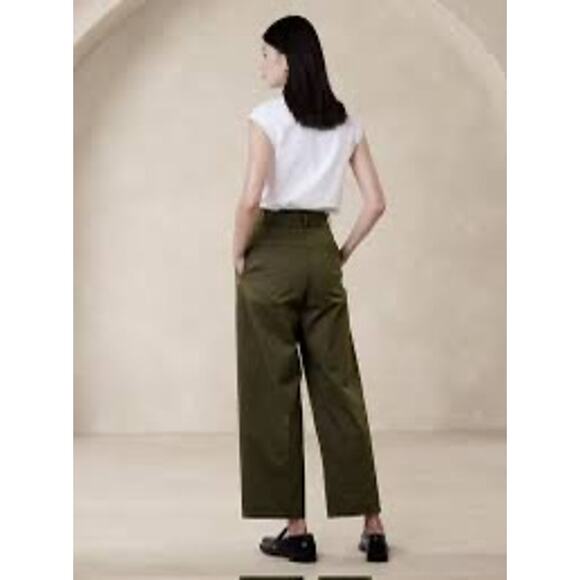 Banana Republic Cruz Pleated Wide Leg Chino Trousers Spiced Olive Green Size 14 - Picture 3 of 9